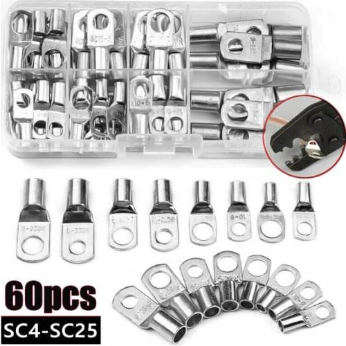 60PCS/set Car Battery Copper Cable Ring Lugs Crimp Terminals Assortment Kit Automotive Electrical Wire Connectors