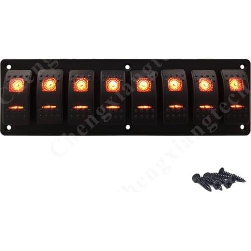 12v 24v Car Boat 8 Gang Aluminum Rocker Switch Panel Orange Led 5Pin SPST On Off Toggle Switch DIY Accessories