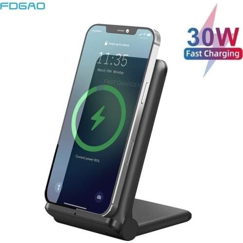 FDGAO 30W Qi Wireless Charger Stand for iPhone 12 11 XS XR X 8 Foldable Wireless Fast Charging Dock Pad for Samsung S10 S20 S21