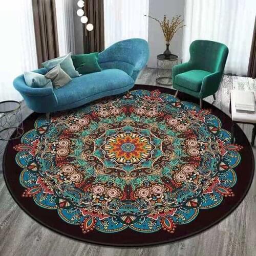 Bohemian Retro Mandala Ethnic Dtyle Living Room Bedroom Kitchen Hanging Basket Chair Non-slip Round Adult Kids Game Mats Carpet