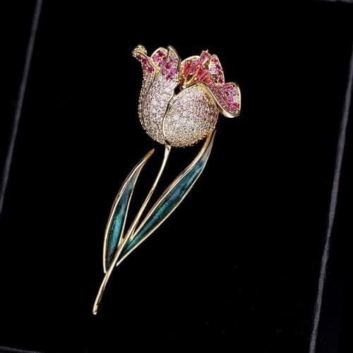 Tulip Brooches for Women Alloy Metal Flower Brooch Pins Gift Quality Jewelry Accessories