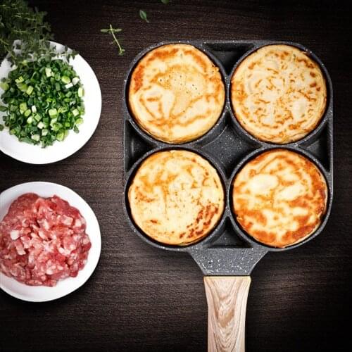 Four Hole Frying Pan Flat Bottom Non-stick Egg Dumpling Pan Breakfast Burger Frying Pan Kitchen Artifact Machine