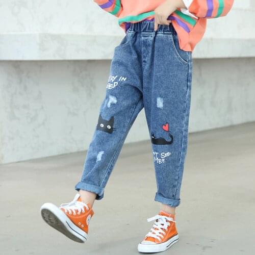 Kids Girls Cartoon Print Jeans 10 12 years Children Long Pants