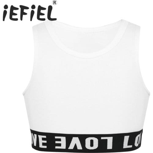 Sleeveless Kids Girls Children Letters Printed Crop Top Bra for Dance Stage Ballet Exercise Dancewear Dance Stage Performance
