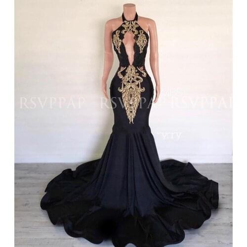 Long Prom Dresses 2021 Sexy Mermaid Halter Gold Sequin African Women Backless Nigerian Black Gala Prom Dress