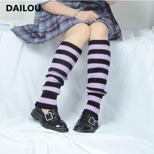 Japan Style Leggings For Women Winter Stripes Color Matching Loose Knee Socks Hip-hop Latin Ballet Dance Leg Warmers Protector