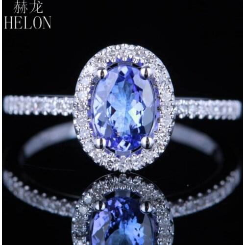 HELON Sterling Silver 925 Flawless Oval 7x5mm Grade A Tanzanite Diamonds Engagement Ring Women Gemstone Trendy Fine Jewelry Gift