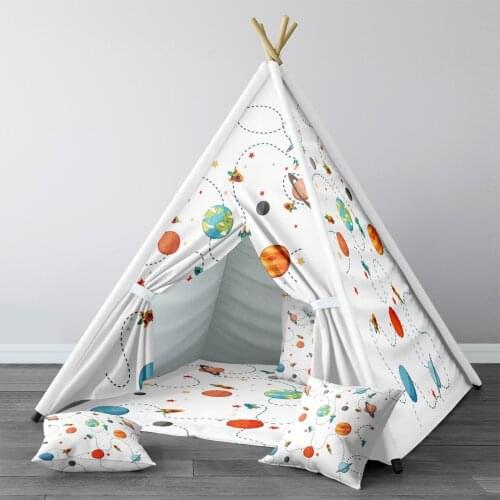 Play Tent for Kids Wigwam Portable Indoor Playground Tents Children Bedrooms Dark Blue Space Planet Rocket Model 205