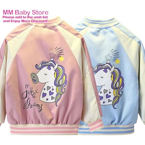 2021 Girls 1-10 Years Spring Autumn Jacket Girls Fashion Cartoon Unicorn Jacket Kids Children Zipper Cardigan Jacket Coat