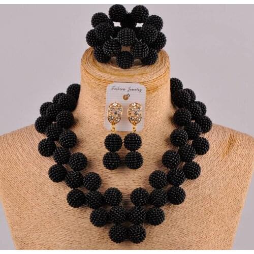 Black Simulated Pearl Bead Women Jewelry Set Heart-shaped Costume African Jewelry Set for Women FZZ108