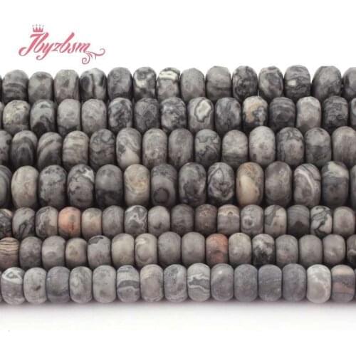 3x6/4x8mm Natural Gray Map Stone Rondelle Bead Loose Stone Beads For DIY Necklace Bracelets Earring Jewelry Making Strand 15"