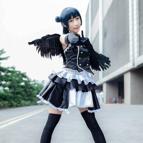 LoveLive!Sunshine Aqours Tsushima Yoshiko Cos Little Devil Costume Halloween Black Dress With Wings Anime Cosplayy