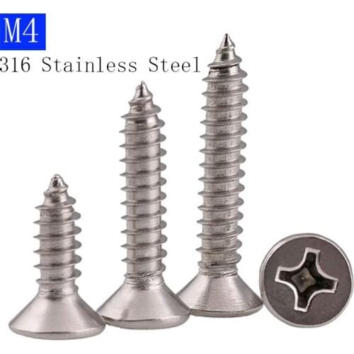 M4 316 Stainless Steel Phillips Cross Countersunk Head Tapping Screws Flat screws bolts DIN 7982 ISO 7050