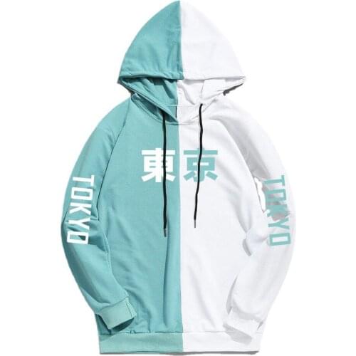 Trendy Brand Mens and Womens Pullover Sweater Spring and Autumn Japan Tokyo Print Hoodie Color Matching