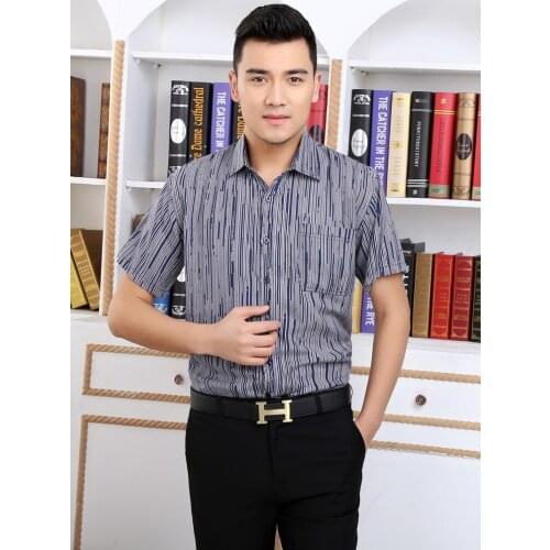 Plus - size mens shirt Yun to spin printing sliver blue 2020 mulberry silk silk short sleeve shirt and leisure