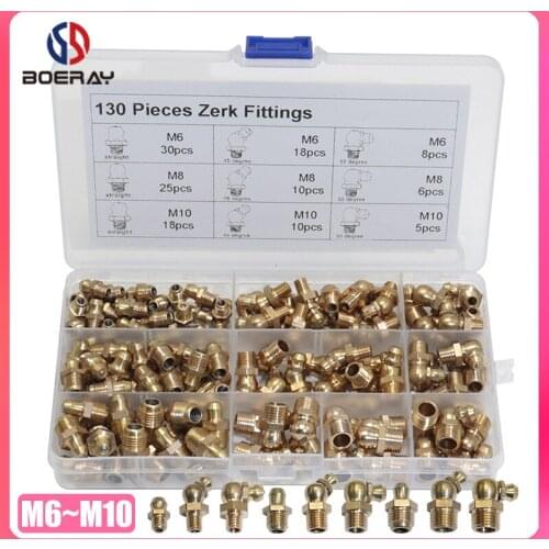 130pcs Brass Zerk Grease Nipple Fitting Assortment Kits(M6/M8/M10)