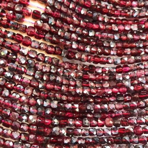 Natural Red Garnet Faceted Cube Beads 4mm DIY Bracelet Charm Hand Cut Square Perle Gemstone For Jewelry Making Silver Necklace