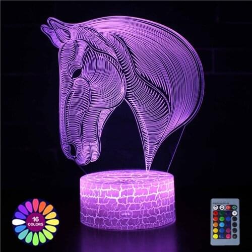 Horse Style 3D Night Lights 7 Color LED Changing Touch/Remote Control Table Lamp For Home Room Decor USB Illusion Gift Lamp
