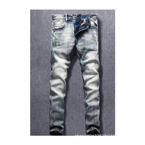 2021 New Vintage Classical Retro Washed Slim Fit Little Elastic Denim Pants 98% Cotton Fashion Jeans Men Basic Buttons Jeans