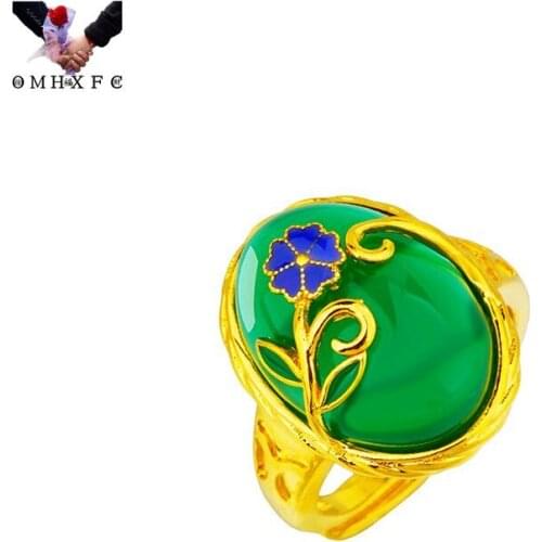 OMHXFC Wholesale RI306 European Fashion Fine Hot Woman Girl Party Birthday Wedding Gift Oval Flower 24KT Gold Resizable Ring