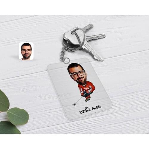 Personalized Men 'S Hokeyci Caricature Of Transparent Plexiglass keychain
