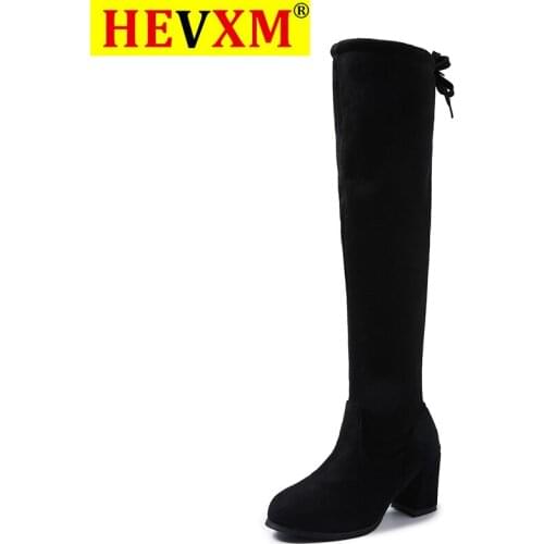 Sexy Slim Fit Elastic Flock Over The Knee Boots Women shoes 2020 Autumn Winter ladies high heel overknee Long Thigh High botas