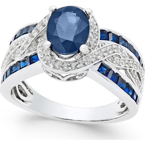 Luxury Female Blue Crystal Stone Ring Classic Silver Color Big Wedding Rings For Women Charm Bride Oval Zircon Engagement Ring