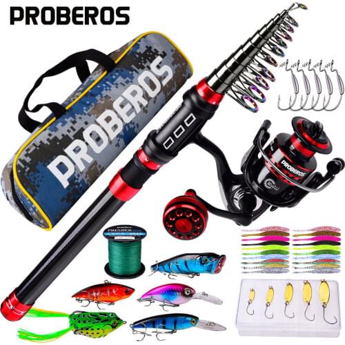 PROBEROS 1.8m-3.6m Fishing Rod and Reel Combo Kit Spinning Fishing Reel and Spinning Rods Fishing Line Lure Bag Hooks Full Set