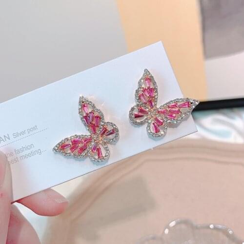 Korean New Fashion Butterfly Earrings For Women Punk Rhinestone Style Cute Girl Zircon Stud Earrings Jewelry