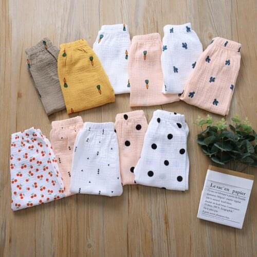 2021 Toddlers Children Baby Boys And Girls Wrinkled Cotton Linen Bloomers Solid Color Soft Loose Trousers Casual Pants
