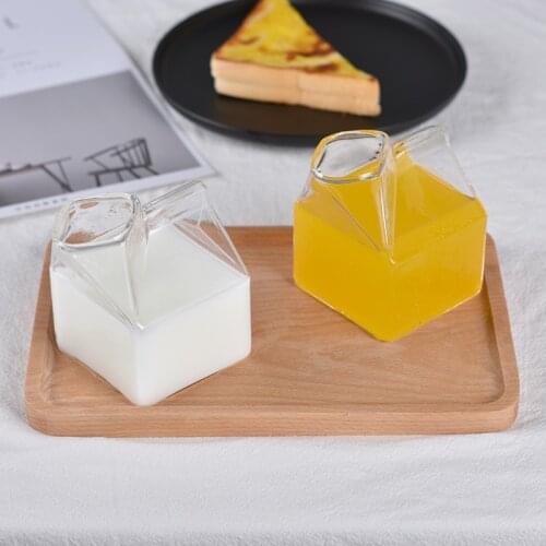 Milk Glass Box Ins Korea Glass Cup Crystal Square Milk Box Coffee Mugs Creative Transparent Juice Cups кружка canecas чашка
