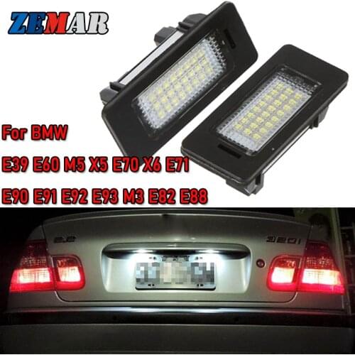 ZEMAR 2Pcs Canbus Led Number Plate Light Lamp White for BMW E90 E92 E93 E39 E60 M5 X5 E70 X6 E71 E72 M3 E91 E82 E88 Accessories