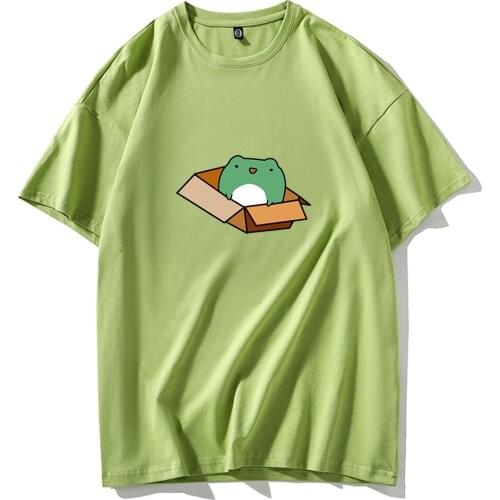 Funny Cute Frog Print T Shirt Women Fashion Harajuku Short Sleeve T-shirt White Plus Size Personality Tshirt Tops Clothes