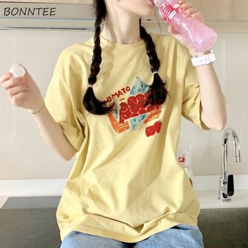 Women T-shirts O-neck Printed Lovely Soft Leisure Korean Style Ins Trendy All-match Popular High Quality Student Females Summer