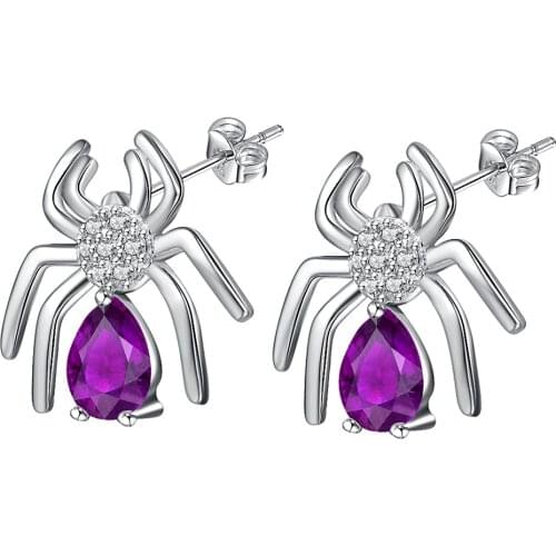Cute spider purple zircon high quality free shipping Silver Earrings for women fashion jewelry earrings /LQDTWHIB AKGPTIVQ