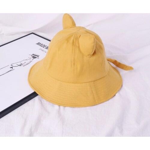 Girl Bucket Hats Winter Hats Women Cute Cat Ears Hat Female Japanese Literary Ruffle Bucket Yellow Cap