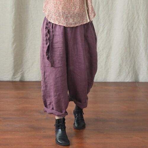 Women Loose Linen Solid Color Elastic Waist Pants Ladies Vintage Flax Trousers Female 2021 Summer Pants