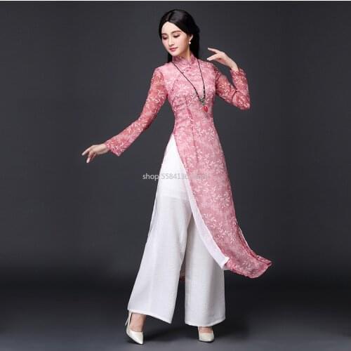2021 aodai vietnam cheongsam qi pao chinese dress for women traditional cotton linen floral elegant ao dai dress oriental qipao