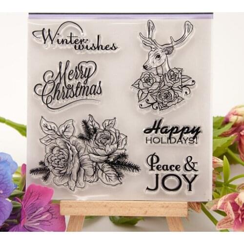 1pc Rose Deer Transparent Clear Silicone Stamp Seal Cutting DIY Scrapbooking Rubber Coloring Embossing Diary Decoration Reusable