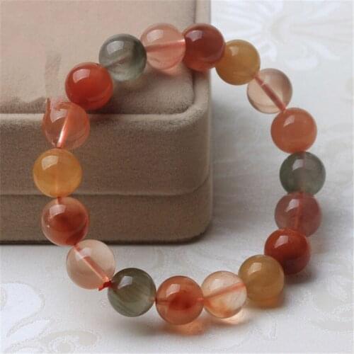 11-15mm Genuine Natural Multi Colors Fukurokuju Gem Stone Rutilated Quartz Crystal Round Beads Women Mens Stretch Bracelet