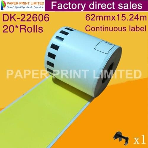 20 Refill Rolls Compatible DK-22606 Label Yellow Film Coated 62mm*15.24M Continuous Compatible for Brother Label Printer DK-2606