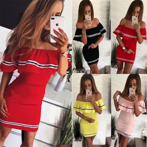 2020 Summer New Women Fashion Short Sleeve Slash Neck Slim Party Dress Sexy Slim Bodycon Summer Casual Beach Dress Vestidos