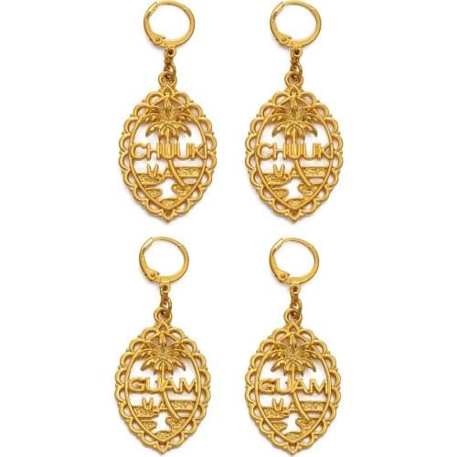 Anniyo Guam Earrings Chuuk Earrings for Women Girls Gold Color Coconut Tree Jewelry Micronesia Earrings #227906
