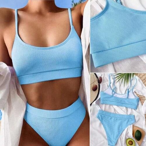 High Waist Bikinis Swimsuits Women Push Up Swimwear Ribbed Strap Bathing Suit Biquini Brazilian Bikini