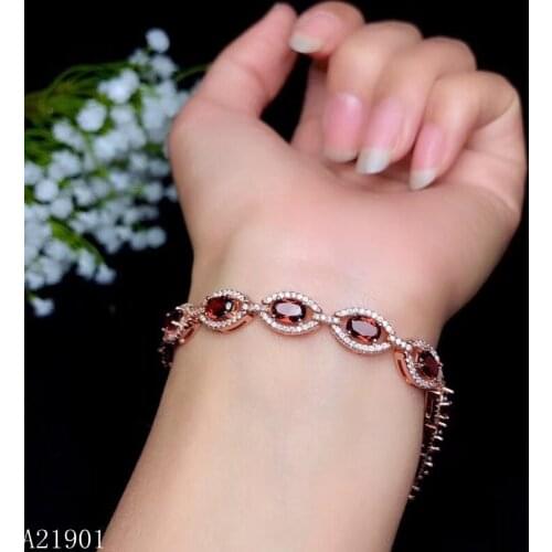 KJJEAXCMY fine jewelry 925 pure silver inlaid natural garnet lady Bracelet support detection