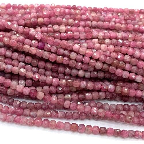 Veemake Pink Tourmaline Natural Stone DIY Necklace Bracelets Earrings Faceted Irregular Cube Small Beads For Jewelry Making