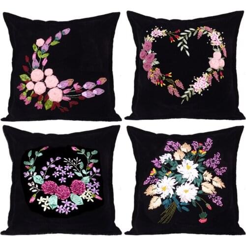 Flower Patterns Hand Embroidery Pillow Case Pillowcase DIY Ribbon Stitch Kit Supplies Decorative Arts Reduced Pressure Pastime