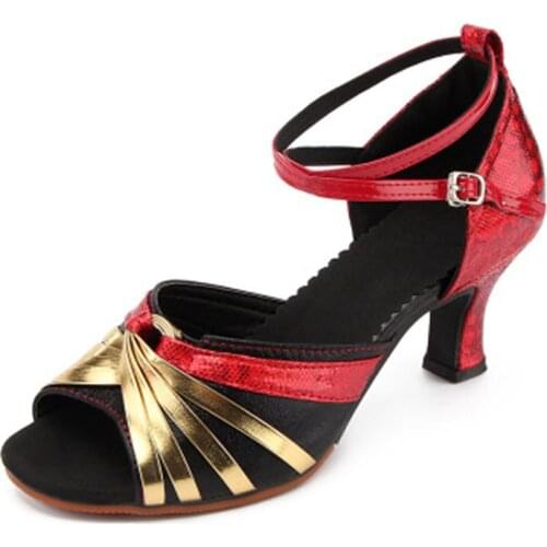 Womens Modern Latin Dance Shoes Girls Indoor Fashion High Heel Soft Bottom Dance Sandals Ladies Rhinestone Dancing Shoes A267