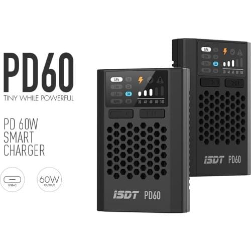 ISDT PD60 60W Lipo Battery Balance Charger Type-C Input For Lipo LiHV LiFe NIMH/Cd Battery For RC Car Racing Drone