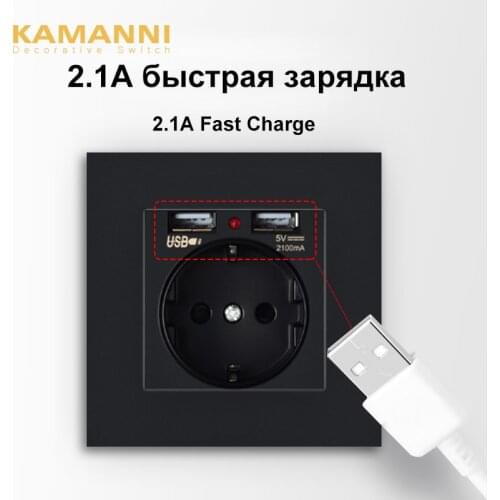 KAMANNI Wall USB Power Socket Many New Style Panel Bedroom Socket AC 110V-250V 16A Wall Embedded Double usb EU Standard Outlet